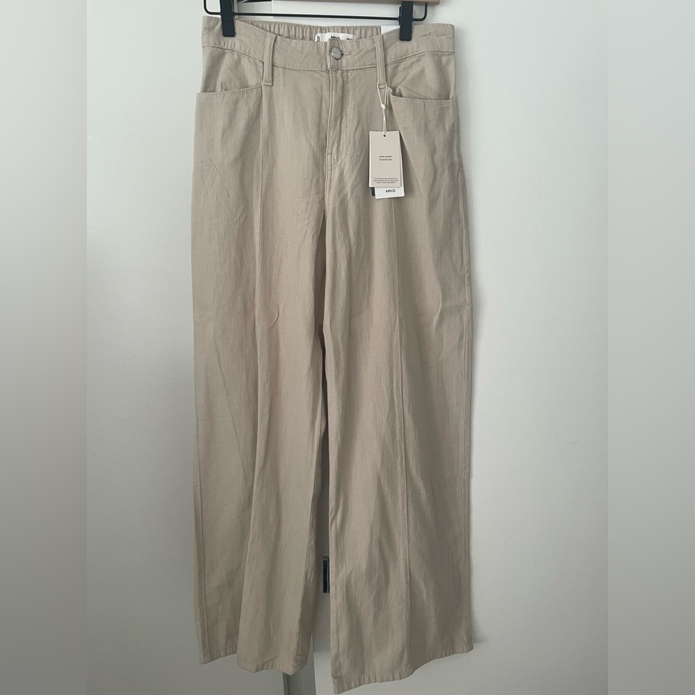 Mango Beige Wide-Leg Pants